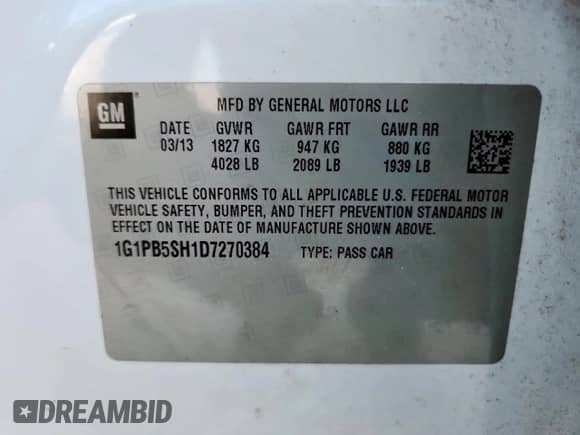 2013 Chevrolet Cruze LS с VIN 1G1PB5SH1D7270384, выставлен на аукционе Copart как лот 69462845 с пробегом 143 341 миль миль и Чистый • Clean title. История ставок и продаж доступна на DreamBid. Изображение 12.