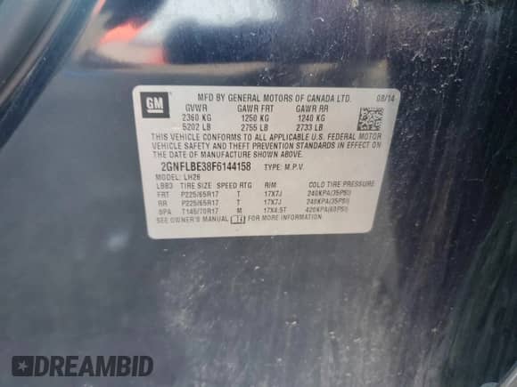 2015 Chevrolet Equinox LT с VIN 2GNFLBE38F6144158, выставлен на аукционе Copart как лот 81381265 с пробегом 125 061 миль миль и Чистый • Clean title. История ставок и продаж доступна на DreamBid. Изображение 13.