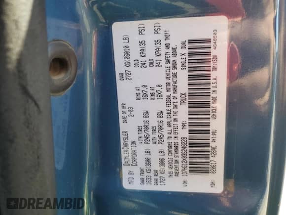 2003 Dodge Dakota с VIN 1D7HG12X03S248228, выставлен на аукционе Copart как лот 80327945 с пробегом 110 038 миль миль и Списание • Salvage title. История ставок и продаж доступна на DreamBid. Изображение 12.