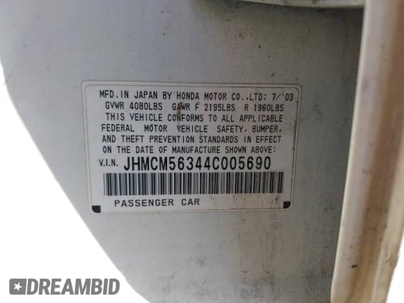 2004 Honda Accord LX с VIN JHMCM56344C005690, выставлен на аукционе IAAI как лот 41360785 с пробегом 132 915 миль миль и . История ставок и продаж доступна на DreamBid. Изображение 9.