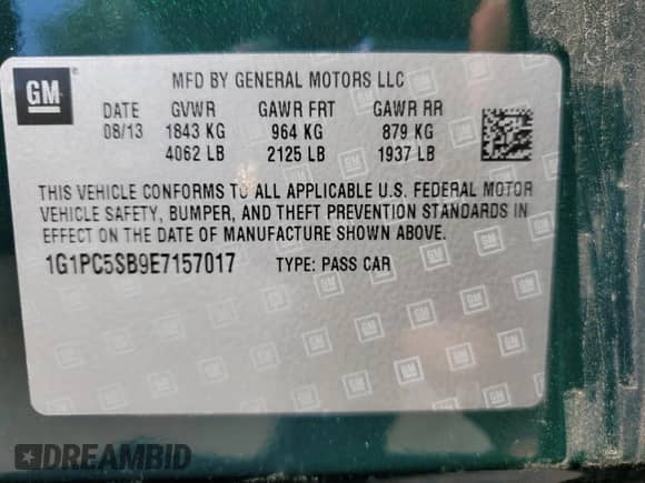 2014 Chevrolet Cruze 1LT z VIN 1G1PC5SB9E7157017, wystawiony jako Copart lot #71063605 z przebiegiem 143 565 mil mil oraz Szkoda całkowita • Salvage title. Historia ofert i sprzedaży dostępna na DreamBid. Obrazek 13.