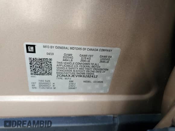 2019 Chevrolet Equinox LT z VIN 2GNAXJEV0K6282412, wystawiony jako Copart lot #83939005 z przebiegiem 77 088 mil mil oraz Szkoda całkowita • Salvage title. Historia ofert i sprzedaży dostępna na DreamBid. Obrazek 12.