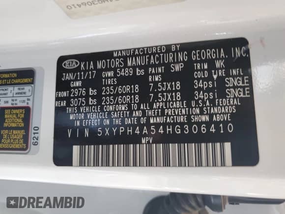 2017 Kia Sorento EX with VIN 5XYPH4A54HG306410, listed as a Copart auction lot 83945255 with 140,754 mi miles and Salvage title. Bid and sale history available at DreamBid. Image 12.