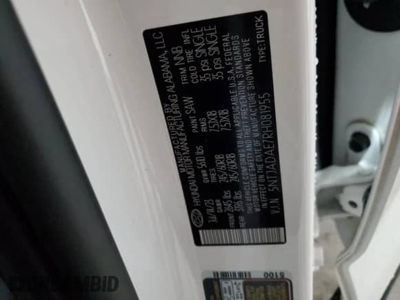 2024 Hyundai Santa Cruz SE с VIN 5NTJADAE7RH081955, выставлен на аукционе Copart как лот 58296835 с пробегом 7 903 миль миль и Списание • Salvage title. История ставок и продаж доступна на DreamBid. Изображение 12.