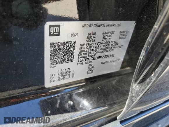 2023 GMC Sierra 1500 Elevation with VIN 1GTRHCED9PZ304141, listed as a Copart auction lot 76993824 with 37,850 mi miles and Non repairable. Bid and sale history available at DreamBid. Image 13.