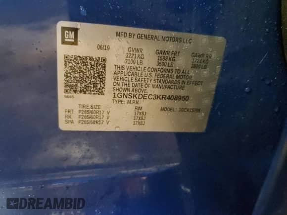 2019 Chevrolet Tahoe Commercial с VIN 1GNSKDEC3KR408950, выставлен на аукционе Copart как лот 80195945 с пробегом 114 524 миль миль и Чистый • Clean title. История ставок и продаж доступна на DreamBid. Изображение 13.