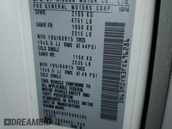 2015 Chevrolet City Express Cargo LS с VIN 3N63M0YN3FK696286, выставлен на аукционе Copart как лот 50170795 с пробегом 114 436 миль миль и Списание • Salvage title. История ставок и продаж доступна на DreamBid. Изображение 14.