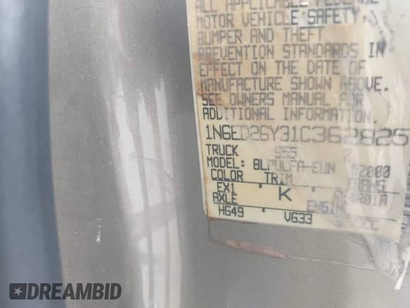 2001 Nissan Frontier SE with VIN 1N6ED26Y31C362825, listed as a IAAI auction lot 42655202 with 202,246 mi miles and . Bid and sale history available at DreamBid. Image 9.