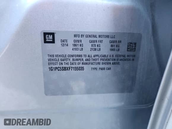 2015 Chevrolet Cruze LT with VIN 1G1PC5SBXF7155035, listed as a Copart auction lot 90405955 with 113,127 mi miles and Clean title. Bid and sale history available at DreamBid. Image 12.