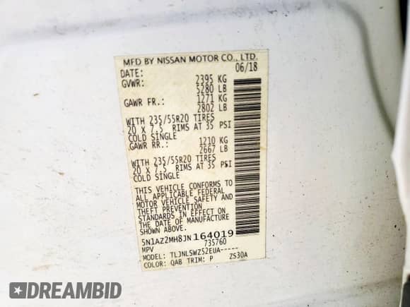 2018 Nissan Murano Platinum z VIN 5N1AZ2MH8JN164019, wystawiony jako Copart lot #67320905 z przebiegiem 86 593 mil mil oraz Szkoda całkowita • Salvage title. Historia ofert i sprzedaży dostępna na DreamBid. Obrazek 13.