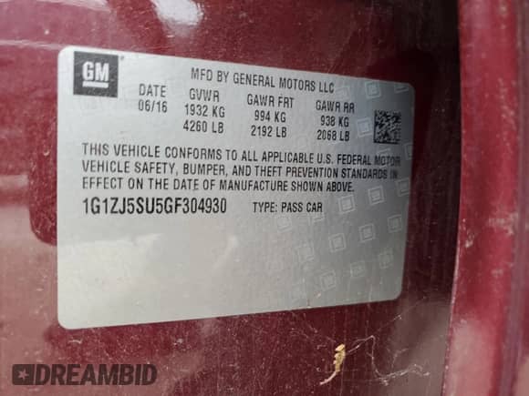 2016 Chevrolet Malibu Hybrid с VIN 1G1ZJ5SU5GF304930, выставлен на аукционе Copart как лот 71637565 с пробегом 141 188 миль миль и Списание • Salvage title. История ставок и продаж доступна на DreamBid. Изображение 13.