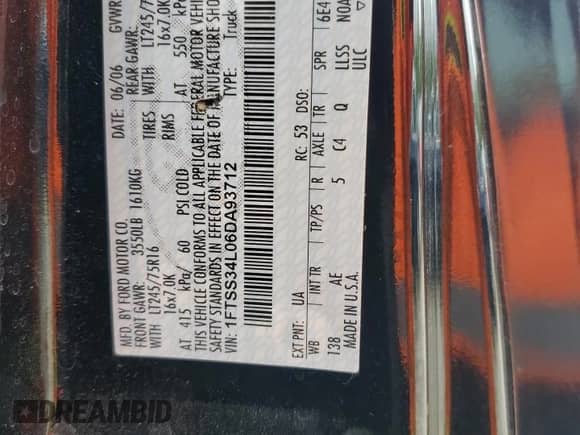 2006 Ford Econoline Cargo с VIN 1FTSS34L06DA93712, выставлен на аукционе Copart как лот 67234455 с пробегом Не указан миль и Списание • Salvage title. История ставок и продаж доступна на DreamBid. Изображение 13.
