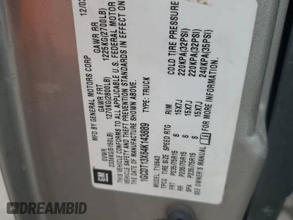 2004 Chevrolet S-10 LS z VIN 1GCDT13X64K143889, wystawiony jako Copart lot #59937835 z przebiegiem 142 274 mil mil oraz Szkoda całkowita • Salvage title. Historia ofert i sprzedaży dostępna na DreamBid. Obrazek 12.