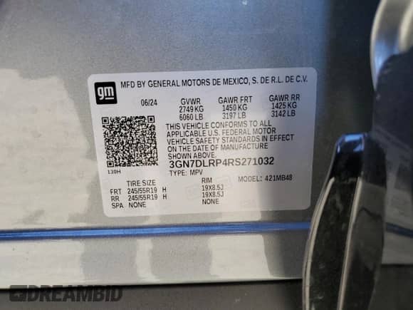 2024 Chevrolet Equinox EV LT с VIN 3GN7DLRP4RS271032, выставлен на аукционе Copart как лот 77460884 с пробегом 6 093 миль миль и Списание • Salvage title. История ставок и продаж доступна на DreamBid. Изображение 15.