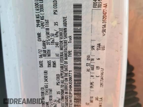 2017 Ford F-150 Lariat with VIN 1FTEW1EP1HKE09771, listed as a Copart auction lot 71501255 with 91,563 mi miles and Clean title. Bid and sale history available at DreamBid. Image 12.