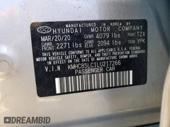 2020 Hyundai Ioniq SEL z VIN KMHC85LC1LU217266, wystawiony jako Copart lot #81236765 z przebiegiem 80 052 mil mil oraz Szkoda całkowita • Salvage title. Historia ofert i sprzedaży dostępna na DreamBid. Obrazek 12.