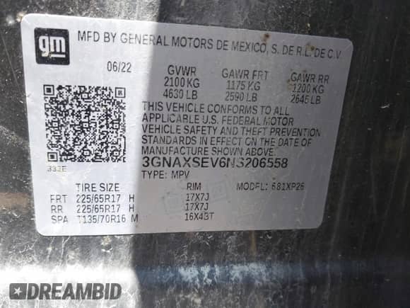 2022 Chevrolet Equinox LS с VIN 3GNAXSEV6NS206558, выставлен на аукционе IAAI как лот 42379629 с пробегом 96 181 миль миль и . История ставок и продаж доступна на DreamBid. Изображение 9.