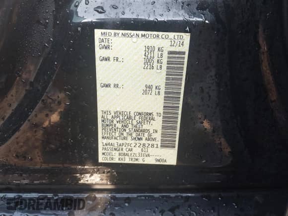 2015 Nissan Altima S z VIN 1N4AL3AP2FC228281, wystawiony jako IAAI lot #43253323 z przebiegiem 157 843 mil mil oraz . Historia ofert i sprzedaży dostępna na DreamBid. Obrazek 9.