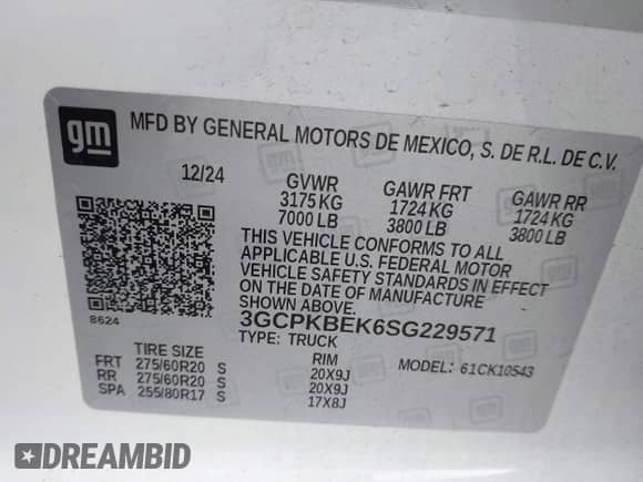 2025 Chevrolet Silverado 1500 Custom with VIN 3GCPKBEK6SG229571, listed as a IAAI auction lot 43299191 with 10,593 mi miles and . Bid and sale history available at DreamBid. Image 9.