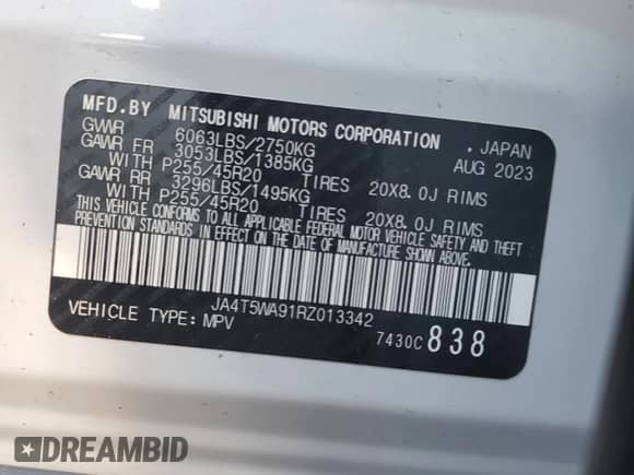 2024 Mitsubishi Outlander SEL with VIN JA4T5WA91RZ013342, listed as a Copart auction lot 61226515 with Not provided miles and Salvage title. Bid and sale history available at DreamBid. Image 12.