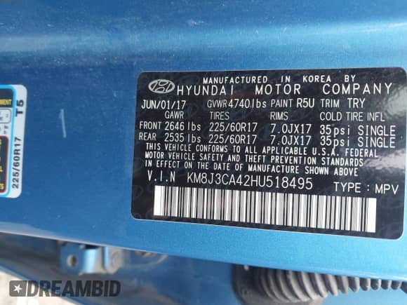 2017 Hyundai Tucson SE z VIN KM8J3CA42HU518495, wystawiony jako IAAI lot #43050816 z przebiegiem 90 440 mil mil oraz . Historia ofert i sprzedaży dostępna na DreamBid. Obrazek 9.