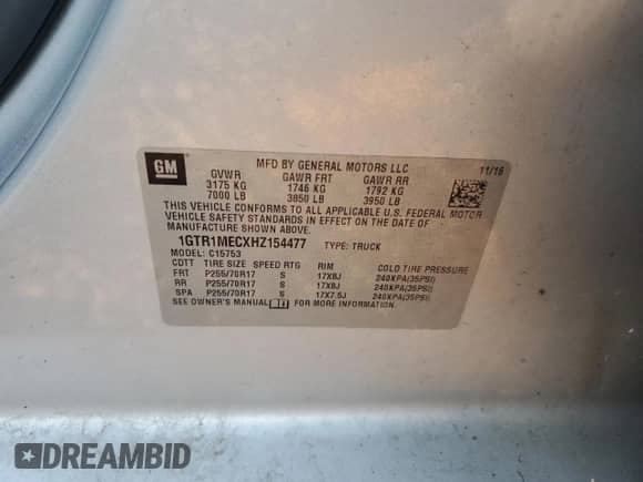 2017 GMC Sierra 1500 SLE z VIN 1GTR1MECXHZ154477, wystawiony jako Copart lot #75008474 z przebiegiem 90 153 mil mil oraz Szkoda całkowita • Salvage title. Historia ofert i sprzedaży dostępna na DreamBid. Obrazek 12.