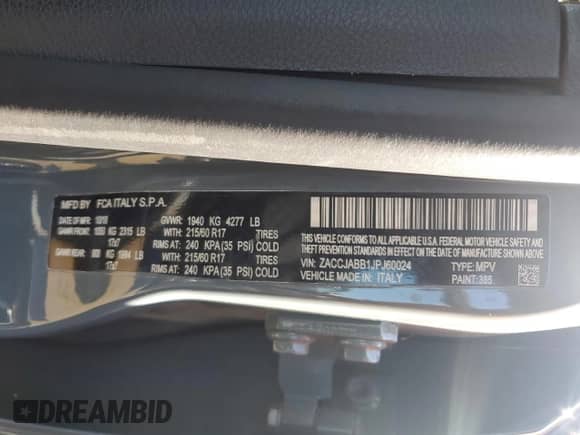 2018 Jeep Renegade Altitude with VIN ZACCJABB1JPJ60024, listed as a Copart auction lot 55577285 with 111,624 mi miles and Salvage title. Bid and sale history available at DreamBid. Image 14.
