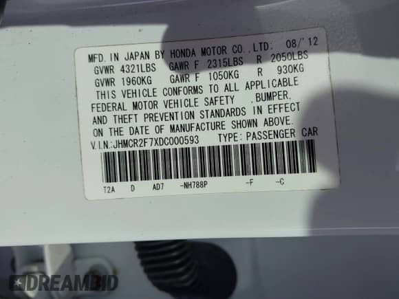 2013 Honda Accord с VIN JHMCR2F7XDC000593, выставлен на аукционе IAAI как лот 41236683 с пробегом 47 357 миль миль и . История ставок и продаж доступна на DreamBid. Изображение 9.