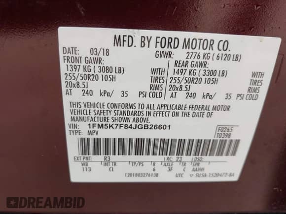 2018 Ford Explorer Limited z VIN 1FM5K7F84JGB26601, wystawiony jako IAAI lot #43070485 z przebiegiem 92 589 mil mil oraz . Historia ofert i sprzedaży dostępna na DreamBid. Obrazek 9.