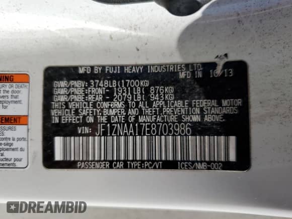 2014 Scion FR-S with VIN JF1ZNAA17E8703986, listed as a Copart auction lot 85498965 with 99,651 mi miles and Salvage title. Bid and sale history available at DreamBid. Image 12.