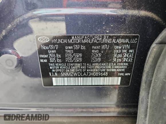 2018 Hyundai Santa Fe Ultimate z VIN 5NMZWDLA7JH089648, wystawiony jako Copart lot #62087235 z przebiegiem 69 177 mil mil oraz Szkoda całkowita • Salvage title. Historia ofert i sprzedaży dostępna na DreamBid. Obrazek 13.