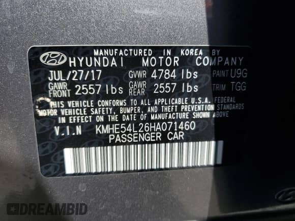 2017 Hyundai Sonata Limited z VIN KMHE54L26HA071460, wystawiony jako Copart lot #67476775 z przebiegiem 126 299 mil mil oraz Szkoda całkowita • Salvage title. Historia ofert i sprzedaży dostępna na DreamBid. Obrazek 12.