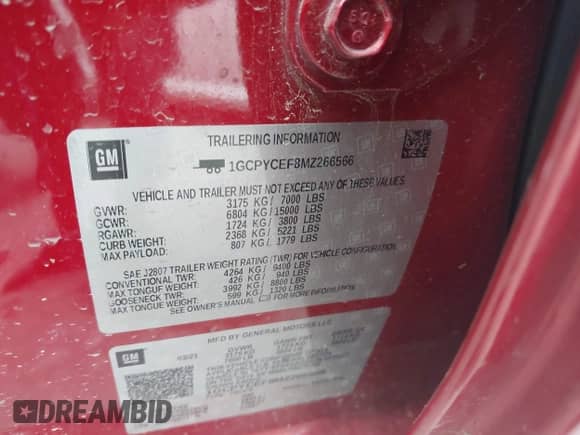 2021 Chevrolet Silverado 1500 Custom Trail Boss with VIN 1GCPYCEF8MZ266566, listed as a IAAI auction lot 42639628 with 102,975 mi miles and . Bid and sale history available at DreamBid. Image 9.