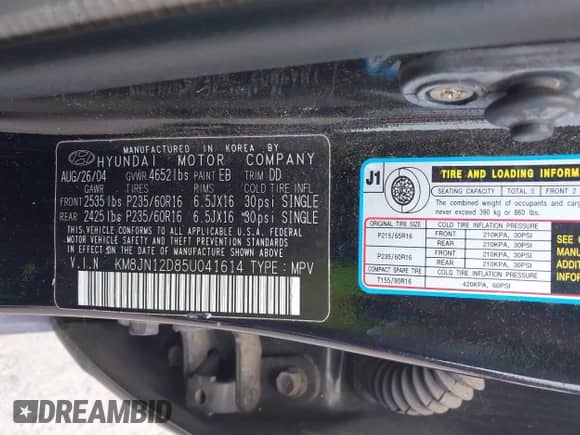 2005 Hyundai Tucson GLS с VIN KM8JN12D85U041614, выставлен на аукционе IAAI как лот 42871857 с пробегом 146 751 миль миль и . История ставок и продаж доступна на DreamBid. Изображение 9.