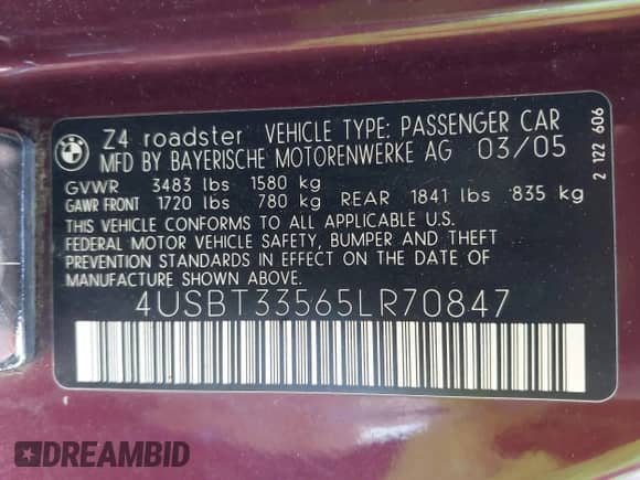 2005 BMW Z4 2.5i с VIN 4USBT33565LR70847, выставлен на аукционе IAAI как лот 41761019 с пробегом 129 341 миль миль и . История ставок и продаж доступна на DreamBid. Изображение 9.