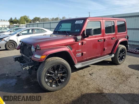 2021 Jeep Wrangler Unlimited Sahara with VIN 1C4JJXP6XMW704746, listed as a Copart auction lot 82208255 with 51,766 mi miles and Salvage title. Bid and sale history available at DreamBid. Image 1.