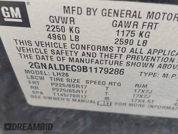 2011 Chevrolet Equinox 1LT z VIN 2GNALDEC9B1179286, wystawiony jako IAAI lot #41615369 z przebiegiem 186 324 mil mil oraz . Historia ofert i sprzedaży dostępna na DreamBid. Obrazek 9.