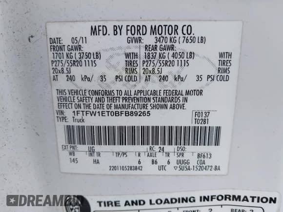 2011 Ford F-150 XLT z VIN 1FTFW1ET0BFB89265, wystawiony jako IAAI lot #42603589 z przebiegiem 195 470 mil mil oraz . Historia ofert i sprzedaży dostępna na DreamBid. Obrazek 9.