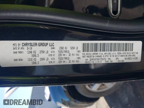 2010 Dodge Journey SE z VIN 3D4PG4FB0AT254731, wystawiony jako IAAI lot #43457391 z przebiegiem 141 217 mil mil oraz . Historia ofert i sprzedaży dostępna na DreamBid. Obrazek 9.