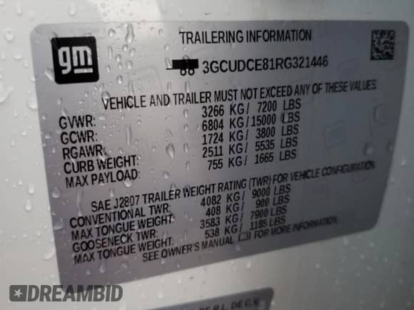 2024 Chevrolet Silverado 1500 Custom Trail Boss с VIN 3GCUDCE81RG321446, выставлен на аукционе Copart как лот 72214744 с пробегом 3 581 миль миль и Списание • Salvage title. История ставок и продаж доступна на DreamBid. Изображение 12.