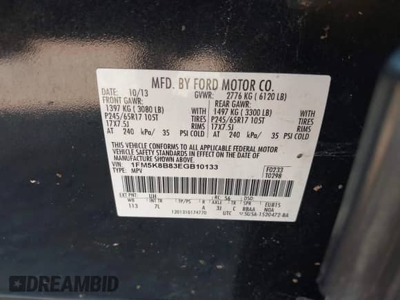 2014 Ford Explorer z VIN 1FM5K8B83EGB10133, wystawiony jako IAAI lot #43424554 z przebiegiem 159 618 mil mil oraz . Historia ofert i sprzedaży dostępna na DreamBid. Obrazek 9.