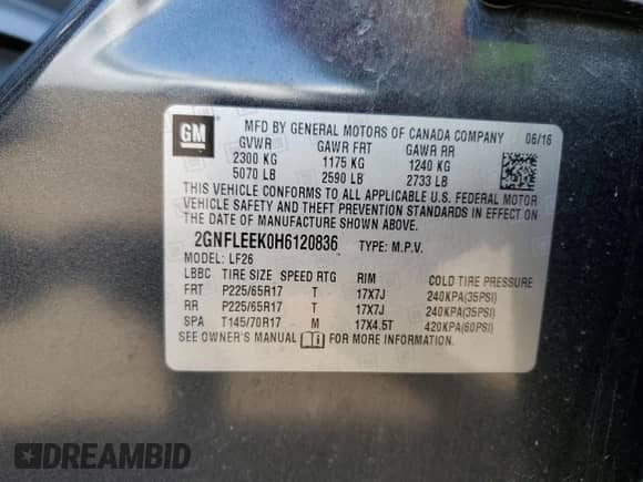 2017 Chevrolet Equinox LS with VIN 2GNFLEEK0H6120836, listed as a Copart auction lot 68140395 with 126,818 mi miles and Clean title. Bid and sale history available at DreamBid. Image 14.