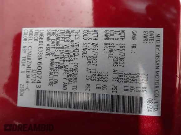 2025 Nissan Frontier Pro-X with VIN 1N6ED1EJ3SN600743, listed as a IAAI auction lot 42760723 with 3,426 mi miles and . Bid and sale history available at DreamBid. Image 9.