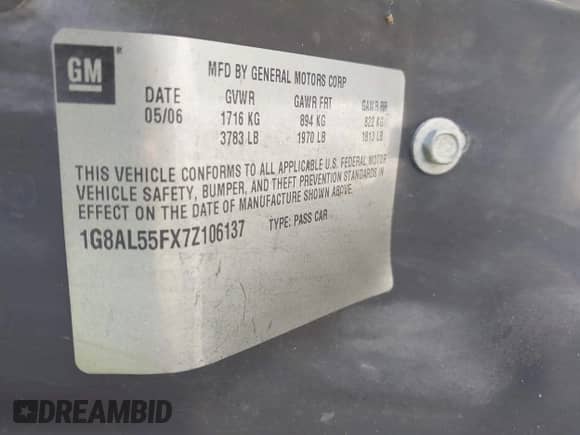 2007 Saturn ION ION 3 with VIN 1G8AL55FX7Z106137, listed as a IAAI auction lot 42654661 with 102,118 mi miles and . Bid and sale history available at DreamBid. Image 9.