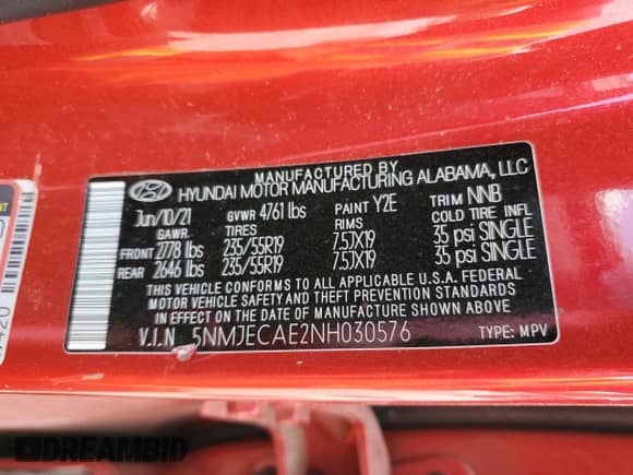 2022 Hyundai Tucson Limited with VIN 5NMJECAE2NH030576, listed as a Copart auction lot 81799045 with 26,435 mi miles and Salvage title. Bid and sale history available at DreamBid. Image 13.