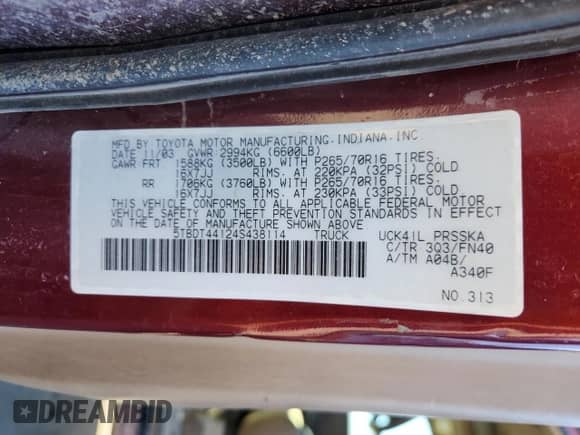 2004 Toyota Tundra SR5 с VIN 5TBDT44124S438114, выставлен на аукционе Copart как лот 87471285 с пробегом 357 639 миль миль и Чистый • Clean title. История ставок и продаж доступна на DreamBid. Изображение 12.