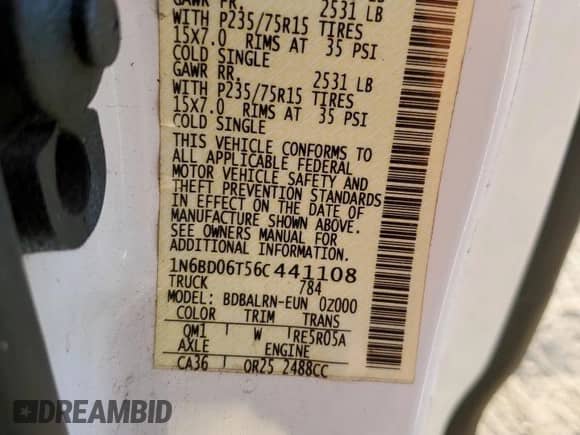 2006 Nissan Frontier XE with VIN 1N6BD06T56C441108, listed as a Copart auction lot 82401815 with 110,812 mi miles and Salvage title. Bid and sale history available at DreamBid. Image 12.
