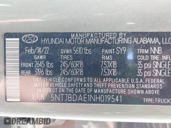 2022 Hyundai Santa Cruz SEL с VIN 5NTJBDAE1NH019541, выставлен на аукционе IAAI как лот 42808029 с пробегом 56 988 миль миль и . История ставок и продаж доступна на DreamBid. Изображение 9.