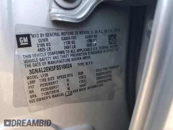 2015 Chevrolet Captiva Sport LS z VIN 3GNAL2EK5FS516624, wystawiony jako Copart lot #71584125 z przebiegiem 57 128 mil mil oraz Szkoda całkowita • Salvage title. Historia ofert i sprzedaży dostępna na DreamBid. Obrazek 13.