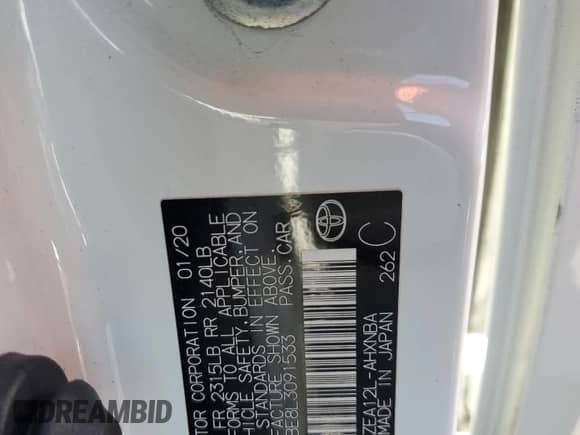 2020 Toyota Corolla XSE с VIN JTNC4RBE8L3091533, выставлен на аукционе Copart как лот 70601615 с пробегом 156 655 миль миль и Списание • Salvage title. История ставок и продаж доступна на DreamBid. Изображение 12.